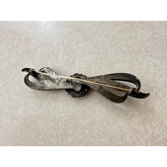 Antique Art Deco untested silver tone clear glass paste rhinestones brooch pin - Picture 8 of 10